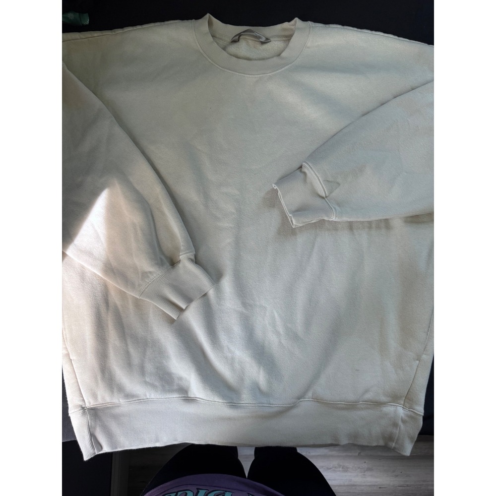 Tuff Athletics Womens XL Cream Oversized Crewneck Fleece Sweatshirt with Pockets